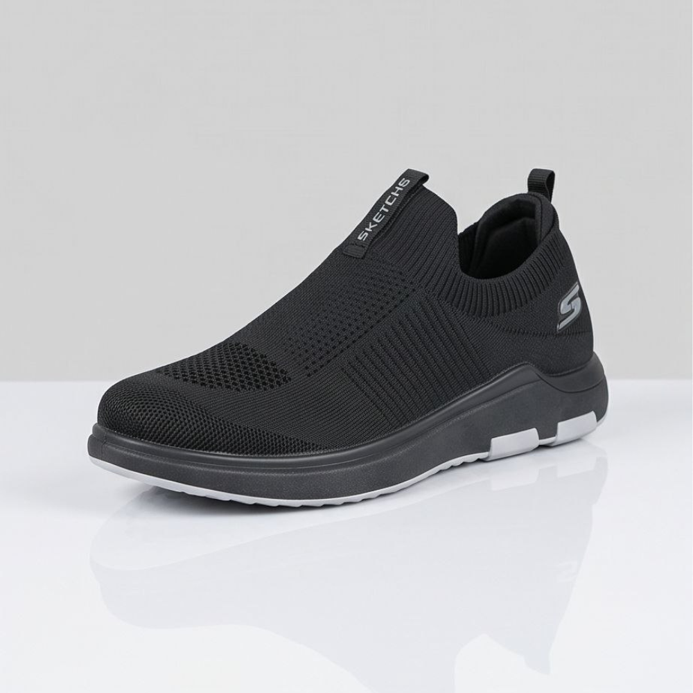 Stretch Men Slip-On Sneakers – Easy Wear | Black & Beige R69-9
