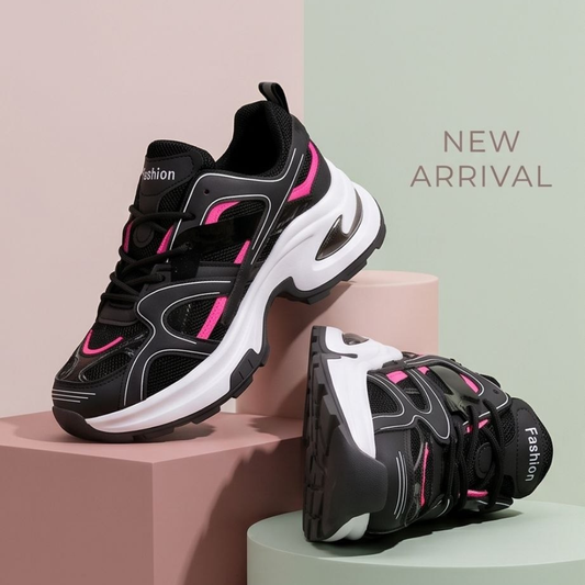 Women’s Chunky Sneakers – White & Black Stylish Design