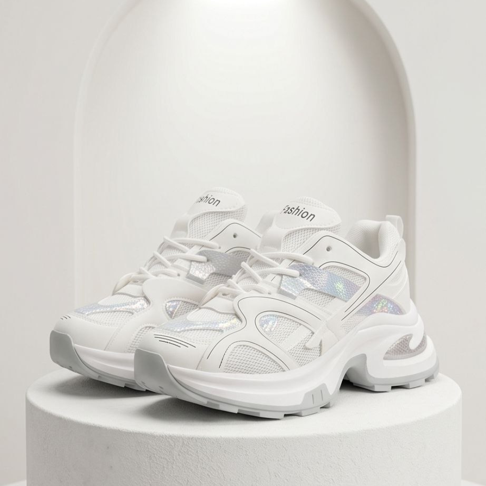 Women’s Chunky Sneakers – White & Black Stylish Design