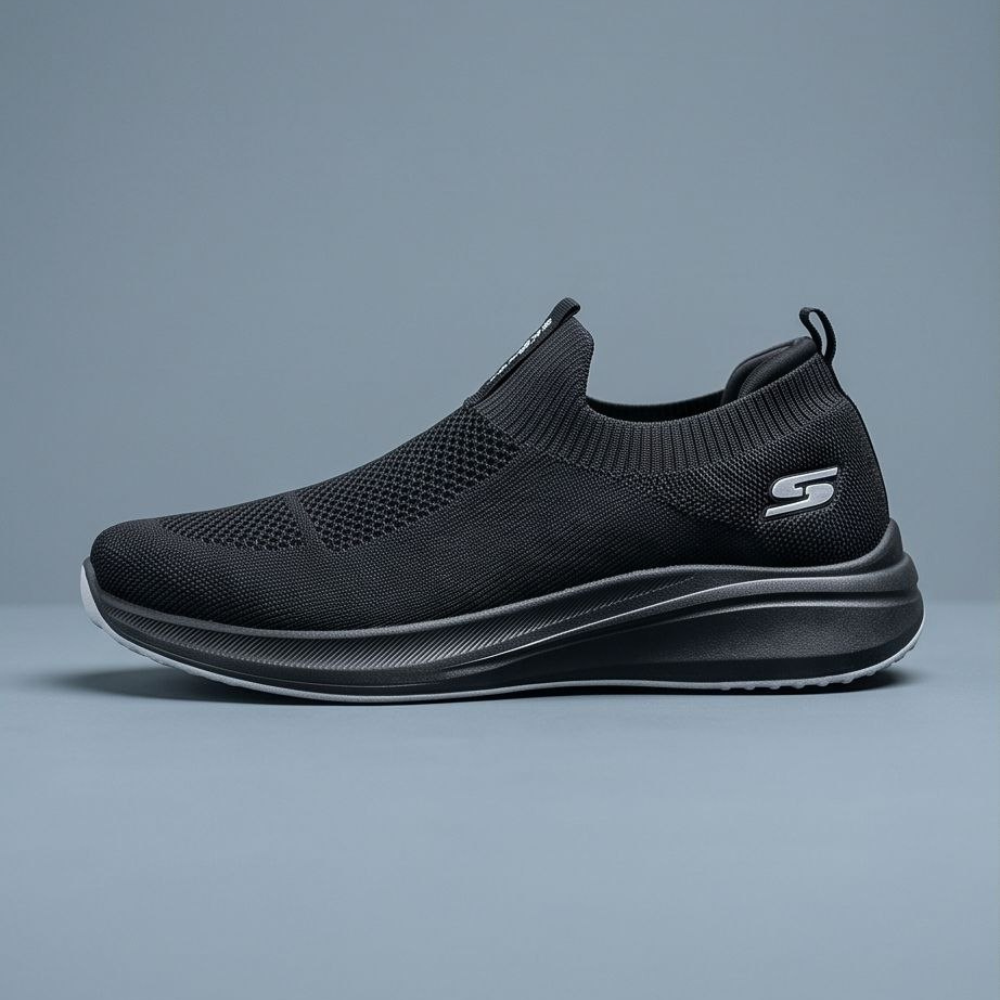 Stretch Men Slip-On Sneakers – Easy Wear | Black & Beige
