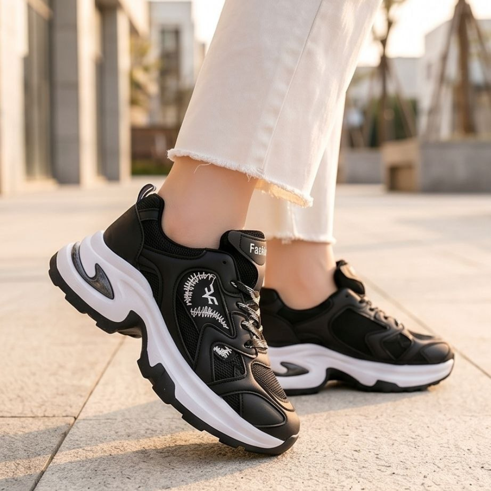 Women’s Chunky Sneakers – White & Black Stylish Design